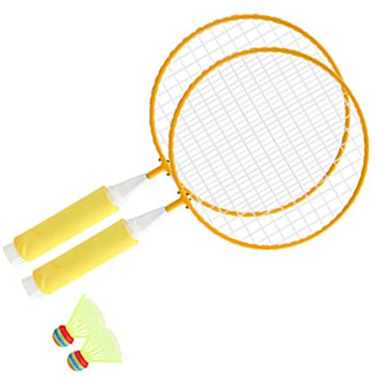 RASTKY Badmintonracket för Barn med 2 Bollar - Badmintonracketsats Stort Nät, Mjukt Grepphandtag Bekvämt - Badmintonracket Barn Inomhussport (gul)