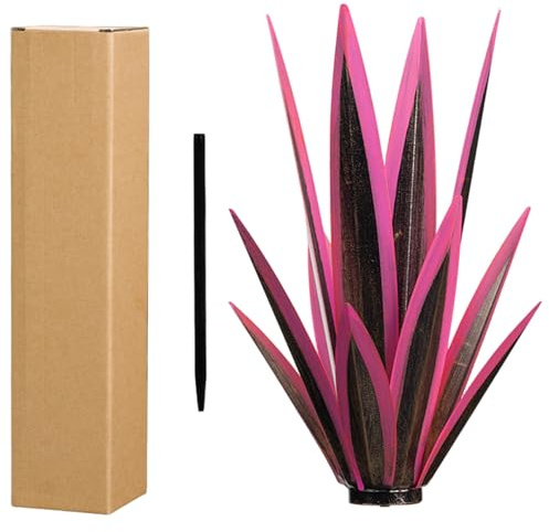 Aetherize Décoration extérieure de Plantes d'agave en métal, Sculpture d'art Rustique avec Construction en Fer Robuste pour Jardin, Cour, Patio, Ornement de pelouse 'Agave en métal, Rose Rouge