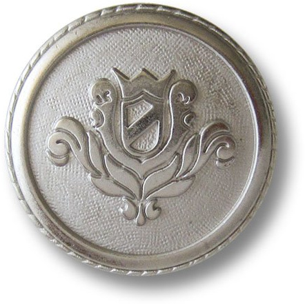 10er Set günstigere leicht gewölbte silberfarbene Ösen Metallknöpfe mit gekröntem Wappen wie Blume und gekördeltem Rand/B-WARE/Silber matt und glänzend/Wappenknöpfe/Ø ca. 23mm