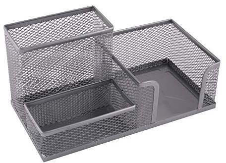 Leviatan Leviatan Schreibtisch Organizer | Stiftehalter Schreibtisch Stifteköcher Tisch-Organizer aus Metall | Büroablage mit Zettelhalter Mesh | 205x103x98mm silberfarben
