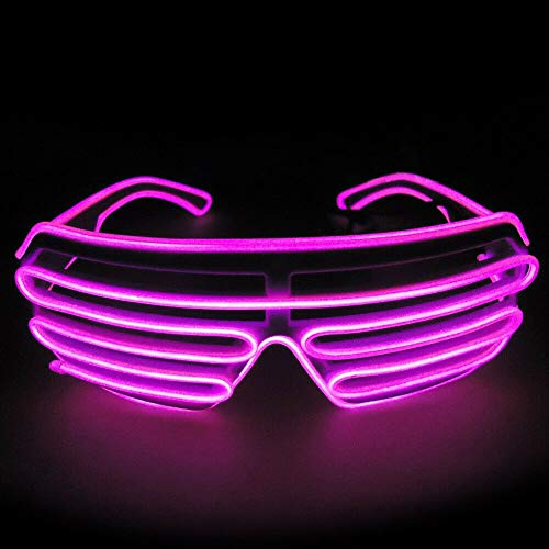 Neon El Wire LED upplysta LED-glasögon med slutare standard kontrollbox roliga fantastiska coola glasögon glasögon glasögon för jul halloween vild fest, dansboll, galna fester, raves (rosa)