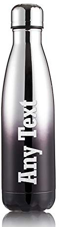 Personalised Insulated Water Bottle 12 Hours Hot & 24 Hours Cold 500ML / 17oz Vacuum Flask Stainless Steel Bottles for Christmas Gift School Office & Hiking Outdoor(Silver & Black,Text)
