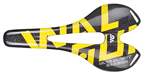 WALGUN WG1050 Sillín de carbono completo Road MTB Mountain Bike Asientos para hombres y mujeres Ligero 3k Carbono Sillín de bicicleta 143mm con Oval 79mm Carbon Rail Bike Saddles (logotipo amarillo)