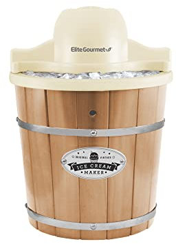 Elite Gourmet EIM-924L# - Máquina eléctrica motorizada para helados y sal de roca, 4 cuartos de galón, recipiente de congelación, helado cremoso, helado, yogur congelado o sorbete, folleto de recetas