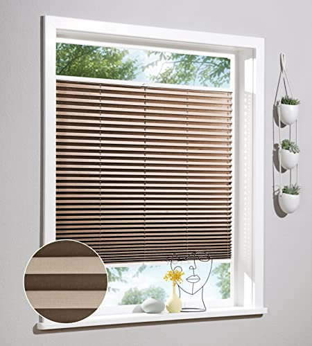 Deco Home | Plissee nach Maß, Personalisierbare Plissees mit & ohne Bohren, Sichtschutz Fenster, Faltrollos | Braun