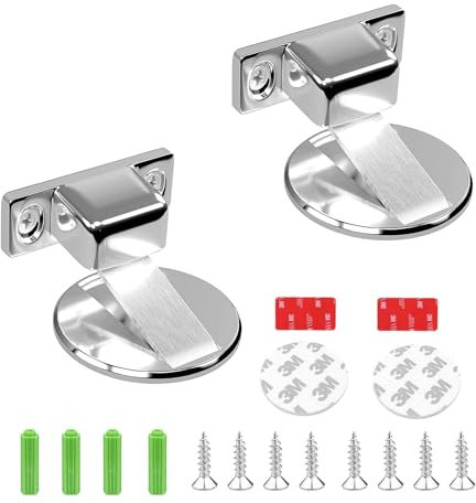 GEFIRE 2 Pezzi Fermaporta Pavimento Magnetico, Nessun Pugno, in Metallo, Invisibile, Forte, Viene Fornito con Adesivo e Viti (Argento)