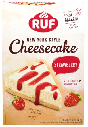 RUF New York Cheesecake Strawberry ohne Backen, Original amerikanischer Käsekuchen mit Erdbeersoße, 1 x 360g