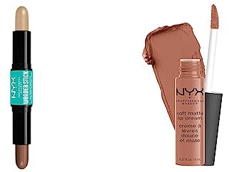 NYX Professional Makeup Highlighter & Konturenstift, Konturenstift mit zwei Enden & Lippenstift, Soft Matte Lip Cream