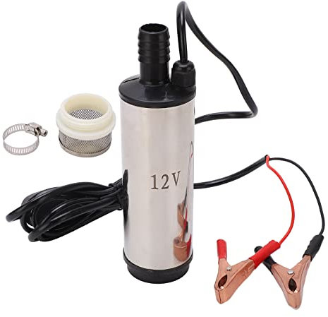 Ölpumpe Wasser Pumpe mit Clip, Diesel Kraftstoff Wasserpumpe, DC 12V Edelstahl-Tauchpumpe Dieselkraftstoff-Tankpumpe Betankungswerkzeug Im Freien Mit Filter 45L Bis 50L für Diesel, Kerosin, Wasser