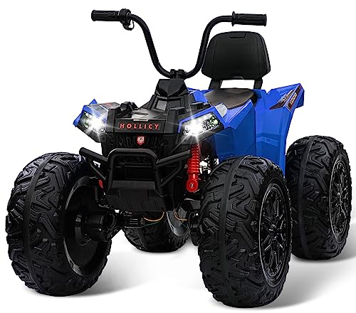 Hetoy Kids ATV, 24V Ride on Car 4WD Quad Electric Vehicle, 4x80W Powerful Engine, with 7AHx2 Large Battery, Accelerator Handle, EVA Tires, LED Light, Bluetooth&Music, Deep Blue