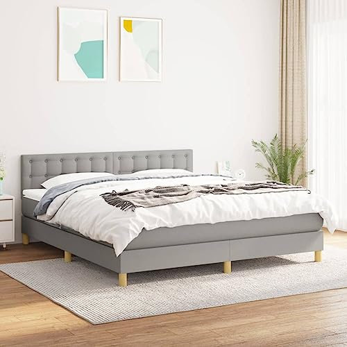 Tidyard Boxspringbett mit Matratze Bettgestell Bettrahmen Polsterbett mit Lattenrost Bett Kopfteil Seniorenbett Schlafzimmerbett Designerbett Hotelbett Einzelbett/Doppelbett Hellgrau 90x190 cm Stoff