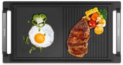 GASLAND IHGD-S23C Plaque de gril avec poignées latérales, poêles à griller pour plaques à induction, fonte avec revêtement en téflon : antiadhésif et antirouille, accessoires, plaque de cuisson