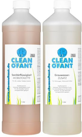 CLEANOFANT Set 1L Sanitärflüssigkeit für Campingtoilette + 1L Grauwassertank Zusatz - für Wohnwagen, Wohnmobil, Camping, Boot