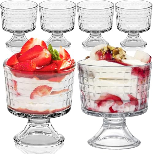 6 Pack Footed Glass Dessert Cups, for Sundae Fruit Pudding Cocktail, 330 ml