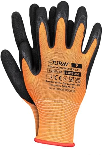 Jurav Arbeitshandschuhe aus Latex-Schaum, 12 Paar, Orange, Größen 8-10, Polyester-Strick Latex Foam (10)