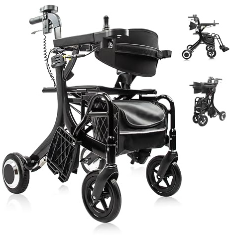 CARLIKE 3 in 1 Electric Wheelchair & Lightweight Rollator Walker with Seat & Foldable Transport Wheel Chair for Seniors Adults, Motorized Mobility Scooters, All Terrain,500W Motors
