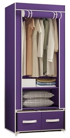 MEIZHITU Wardrobe Closet Schrank Tragbarer Schrankständer, Verstellbarer Kleiderschrank, Metall-Kleiderständer, Aufbewahrung, Schubladenaufhänger Closet Aufbewahrungsschrank(Purple)