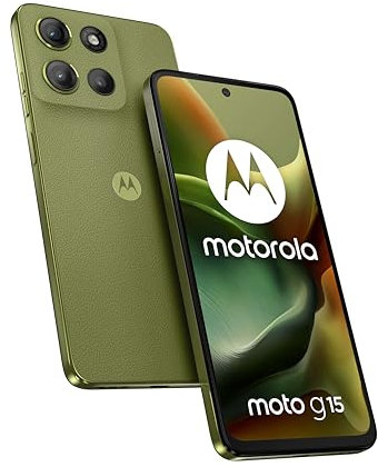 Motorola moto g15 8/512GB, Doppia fotocamera 50+5MP + sensore antisfarfallio, Display 6.72 FHD+ 60Hz, batteria 5200mAh, MediaTek Helio G81, Android 15, Iguana Green