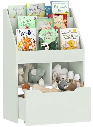 HOMCOM Kids Bookshelf with Moveable Drawer, Montessori-Inspired Children's Bookcase with Wheels, Toy Organiser for Bedroom, Playroom - Green