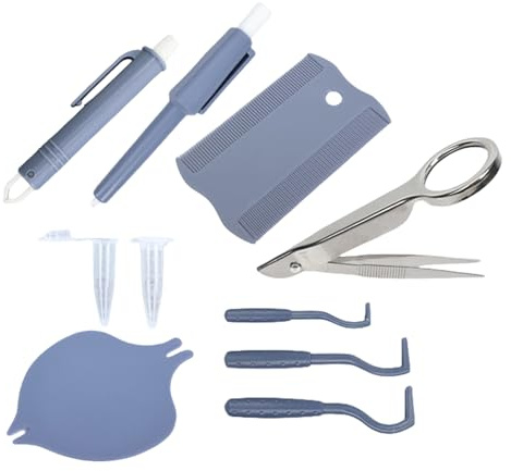 Qkbuza Outil de retrait de tiques – Extracteur de puces pour chaton, kit d'outils portable pour la maison, les voyages, la maison multi-animaux