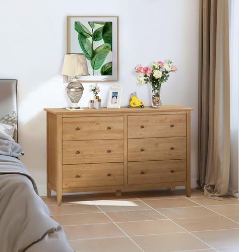 Hallowood Furniture Aston Chest of Drawers, 6-Drawer Wooden Oak Dresser