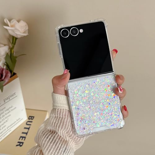 UEEBAI Fodral för Samsung Galaxy Z Flip 7 5G, ultratunn bling-glitter mobiltelefonfodral aldrig gulnande stötsäkert silikon skyddande fodral smal passform mjuk TPU stötdämpande fodral för kvinnor