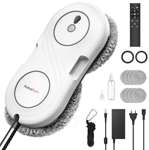 Robofun Mini Fensterputzroboter mit Turbinenmotor, 7000Pa Fensterroboter, 63 MM ultradünn, Doppelhelix-Reinigung,Starke Saugkraft, 3 Reinigungsmodi Fensterreiniger Elektrisch, Modell WD12D-Weiß