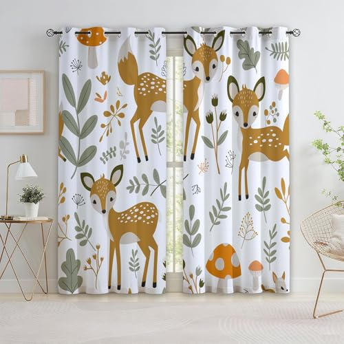Quixora Foresta scena boschiva animali cervi Tenda oscurante per bambini, Tende per camera da letto e tende per soggiorno 234L x 229A cm, Tende termiche con occhielli decorative a motivi