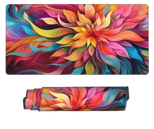 Blommig musmatta 800 x 400 mm XXL stor spelmusmatta, färgglad musmatta för hand vattentätt skrivbord och halkfri gummibas för PC, bärbar dator, hem, kontor -MP986