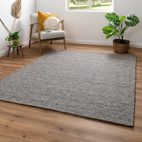 Steffensmeier Handwebteppich Benin aus 100% Schurwolle in Grau, mit Fusselstopp, Größe: 90x160 cm