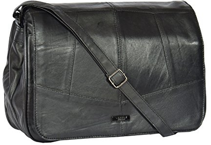A1 FASHION GOODS Sac à Main Noir, Sac à bandoulière classique en cuir souple avec rabat pour femme, Medium