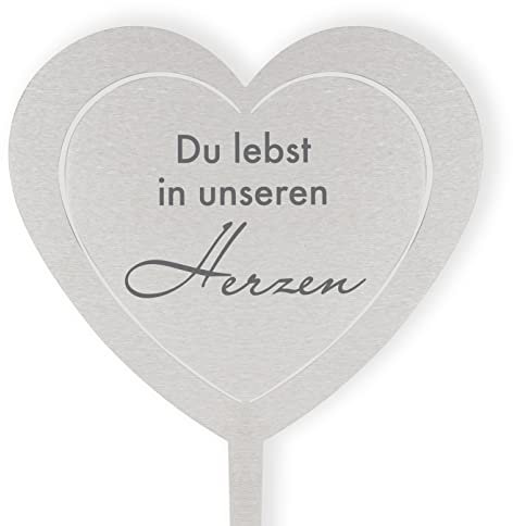 DOLORINO Grabstecker 'Du lebst in unseren Herzen', eine schöne Grabdekoration, liebevolle Erinnerung fürs Grab oder zuhause, liebevolle Erinnerung