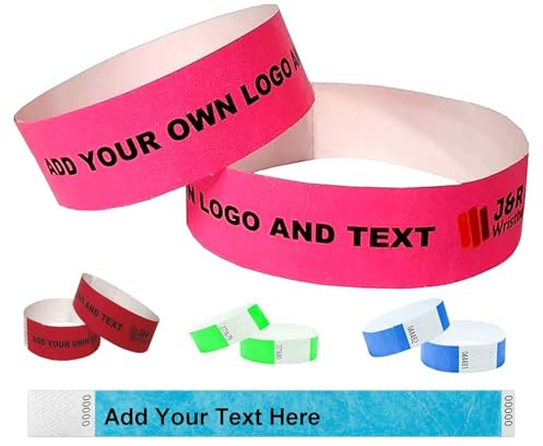 Wristbands Customised Personalised Made from Tyvek 100 Per Pack 25mm. Add Text Logos Emojis.