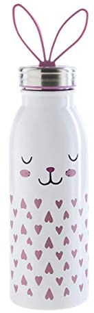 Aladdin Zoo Thermavac Trinkflasche Edelstahl Kinder 0.43L Bunny - Thermosflasche Hält 7 Stunden Kalt - Auslaufsicher - Weiche Fingertrageschlaufe aus Silikon - Wasserflasche BPA-Frei