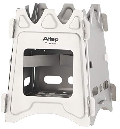 ATiAP Poêle à bois ultra léger en alliage de titane avec brûleur à alcool multicombustible pour camping extérieur WS009ST-Ti (four à bois multifonctionnel)