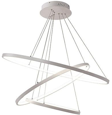 BEHWU Moderne LED Pendelleuchten, 85W Metall Kronleuchter Höhenverstellbar 3 Ringe (20+40+60cm) Hängelampen, Dimmbar Kronleuchter für Schlafzimmer Esszimmer Restaurant Lampen Weiß