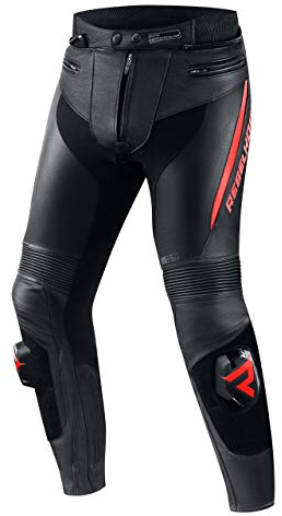 REBELHORN Fighter Pantalones de Moto de Cuero Protectores de Rodilla y Cadera Nivel 2 Costuras Dobles y triples Deslizadores de Rodilla Ventilación