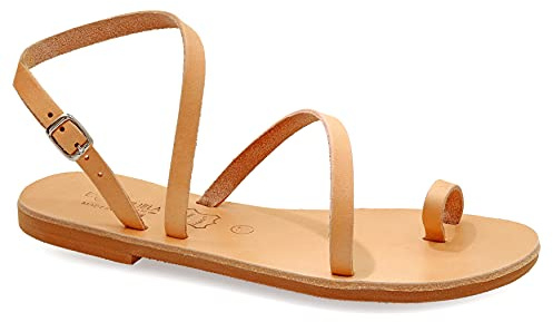 41 Schwarz Emmanuela Antike griechische handgefertigte flache Ledersandalen, Sommerschuhe für Damen mit verstellbarem Schnallenriemen, Zehenring Riemchen Sandalen, Knöchelmanschetten Sandalen