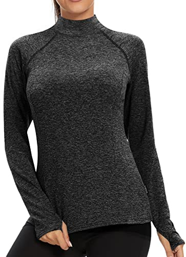 Soneven T-Shirt Termica a Maniche Lunghe da Donna Pullover Funzionale Invernale Top a Maniche Lunghe in Pile Strato di Base Sport Corsa Fitness Top B-Nero XS