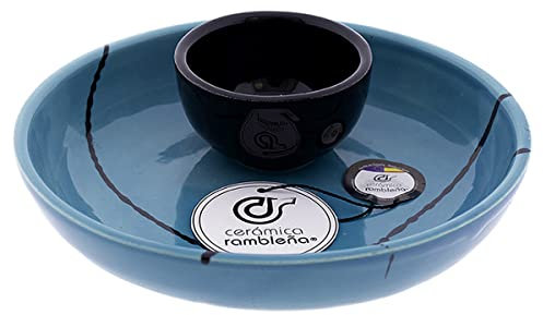 CERÁMICA RAMBLEÑA | Cuencos | Bol | Bowl | Cuencos de aperitivo | Cuencos cocina | Aceitunero cerámica decorado - Modelo M01 | 100% Decorado a mano | 18x18x5 cm