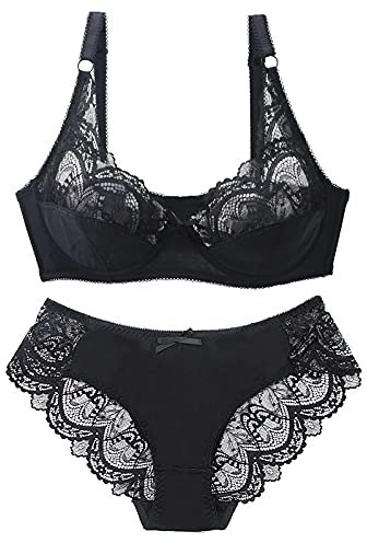 Necalisi Bra Lingerie Sets Black Women's Push Up Bras Set Transparent Lingerie Lace Underwear Set Invisible Lift-up Bra 100E