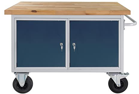 ADB mobile Werkbank, Tischwagen, Rollwagen, Servicewagen, Etagenwagen, Schrankwagen, 2 Türen, L1300xB600xH827 mm, max. 500 kg