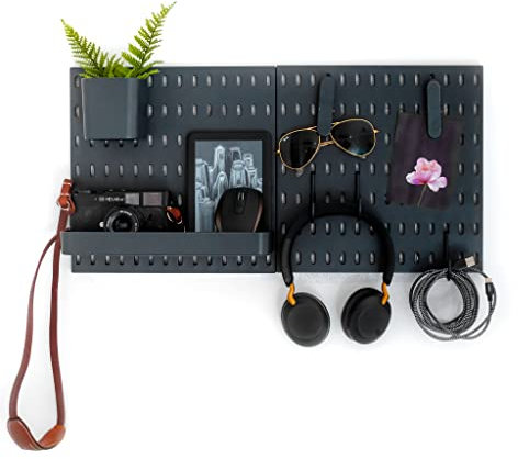 L'essentiel Set 2 Panneaux perforés Noirs 28x28cm avec Accessoires pour Rangement Mural