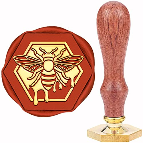 craspire Bienenwachs-Siegelstempel, Bienenstock-Siegelwachsstempel, Quadratisch, Retro, Vintage, Abnehmbarer Messing-Stempelkopf Mit Holzgriff Für Hochzeitseinladungen, Halloween, Weihnachten
