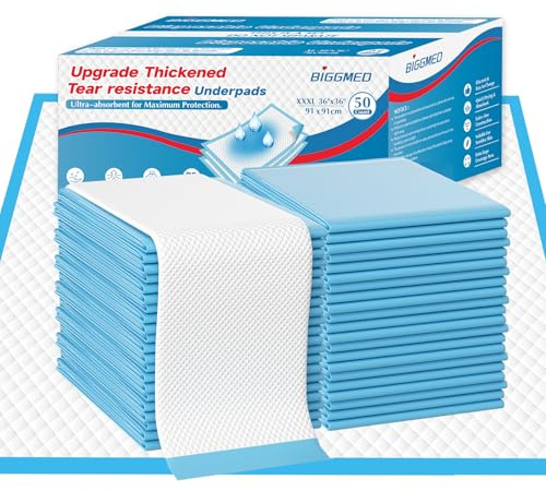 BIGGMED Tear-Resistant Disposable Bed Pads 36 x 36 50 Count Super Absorbent Underpads, Chux Thicker Extra Large Incontinence Bed Pads, Pee Pads for Adults, Kids, Elderly, Pets