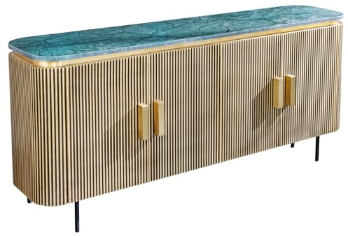 Riess Ambiente Sideboard Veneziano - 160cm - grün - Mangoholz mit Stauraum | Soft Close, montiert geliefert, Metallgestell, pflegeleichte Oberfläche, Maserung, Marmor-Details