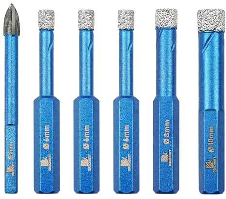 Diamond Drill Bit - BRSCHNITT 6/6/6/8/10+6mm Masonry Drill Bits Set for Porcelain Tile Ceramic Stone Granite Marble,Hex Shank Diamond Hole Saw Drill Bit(6pcs/pack)
