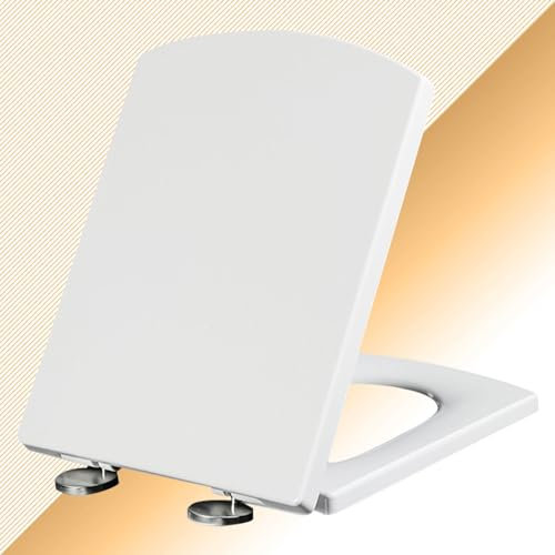 Toilettendeckel mit Absenkautomatik Eckig Form Softclose Toilettensitz Antibakterielle und Abnehmbare Klobrille Wc-Sitz Top-Installation Einfache Montage,white-34.5 * 43cm