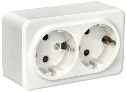 Jandei - Mecanismo Superficie Policarbonato Blanco, 10A 250V (Doble Enchufe Schuko)