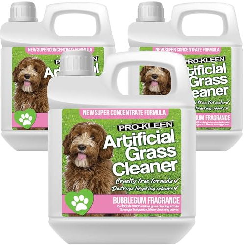 Pro-Kleen Artificial Grass Cleaner for Dogs and Pet Friendly Cruelty Free Disinfectant with Deodoriser 4 in 1-10:1 Super Concentrate Makes 30 Litres (Bubblegum Fragrance, 3 x 1 Litre)